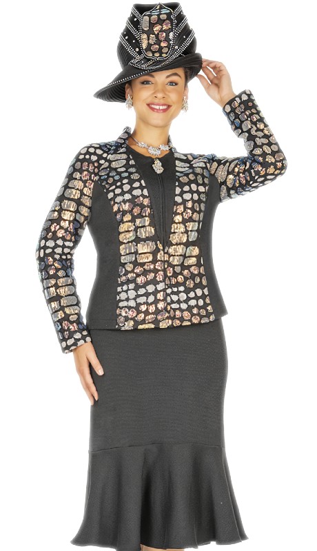 Elite Champagne 5683 ( 2pc Ladies Church Suit With Design Zipper Jacket And Skirt )-Hat