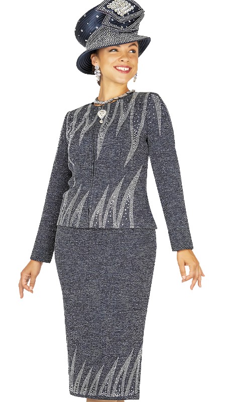 Elite Champagne 5684 ( 2pc Ladies Church Suit With Design Zipper Jacket And Skirt )-Hat