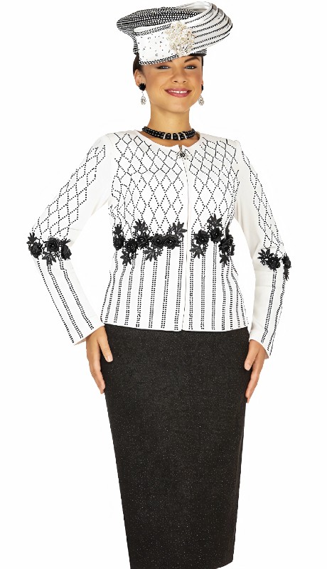 Elite Champagne 5691 ( 2pc Ladies Church Suit With Flower Design Zipper Jacket And Skirt )-Hat