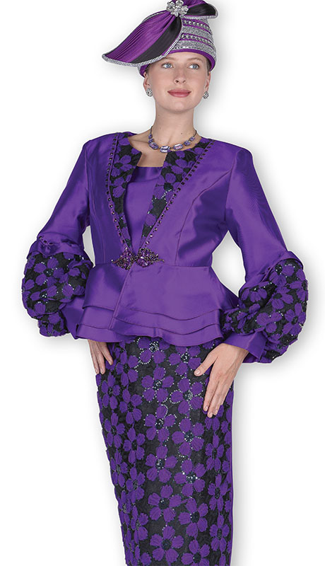 Elite Champagne 6158-PUR-H Church Suit-Hat