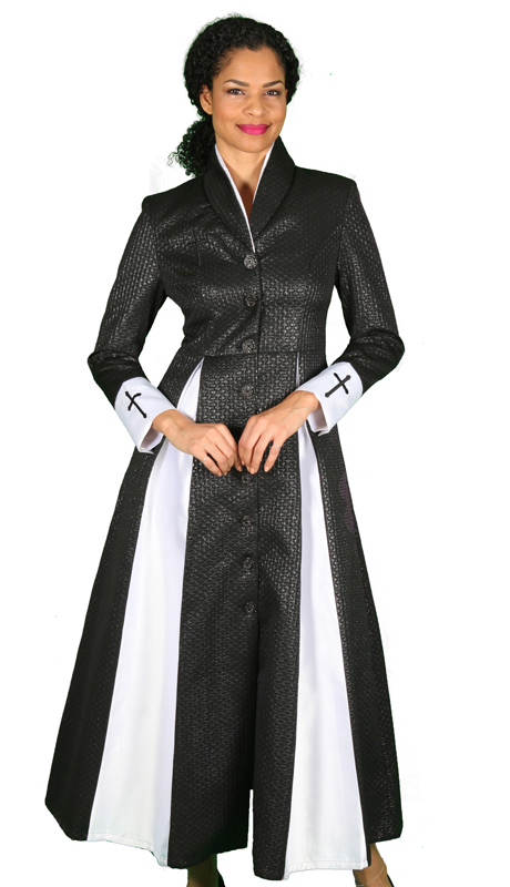 Diana Couture 8556-BLK ( 1 Pc Silk With Brocade Womens Sunday Robe For Church )