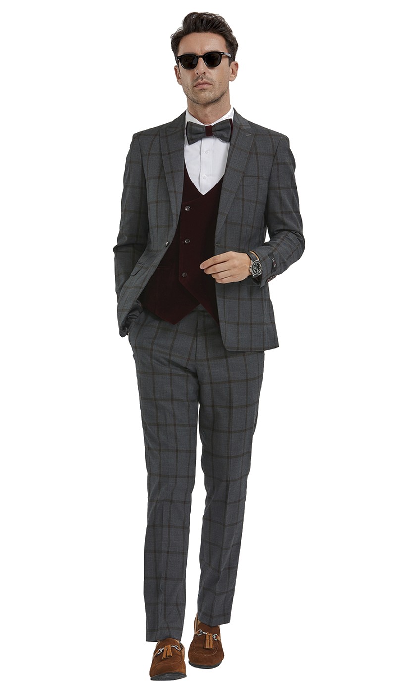 Tazzio Mens Suit M351SK-04-CHAR-BURG 