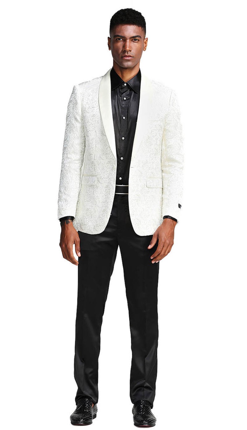 MJ291S-01 ( 1pc Mens One Button Satin Shawl Collar Paisley Pattern Jacket With One Chest Pocket )