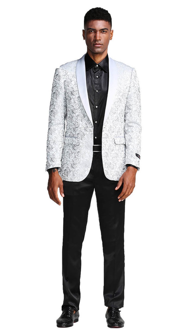 MJ291S-03 ( 1pc Mens One Button Satin Shawl Collar Paisley Pattern Jacket With One Chest Pocket )