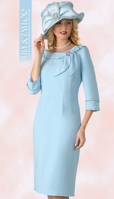 Lily And Taylor 4338-IB ( 1pc Novelty Womens Church Dress With Bow Trimmed Collar And Jeweled Trim ) - Hat
