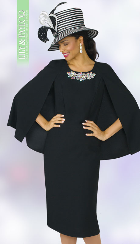 Lily And Taylor 4091-BL ( 1pc Exclusive Crepe Duchesse Church Dress With Cape and Rhinestone Embellishment ) - Hat