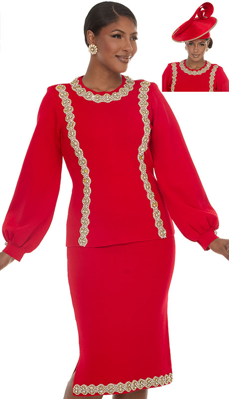 Donna Vinci Knit 13473-RED Womens Church Suit