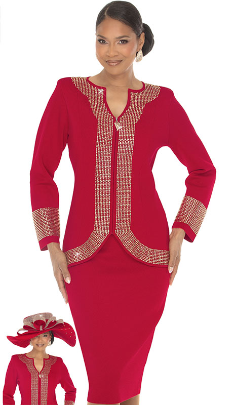 Donna Vinci Knit 13476-RED Womens Church Suit