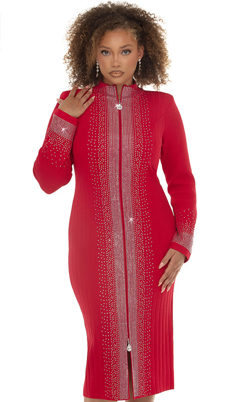 Donna Vinci Knit 13478-RED Womens Church Dress