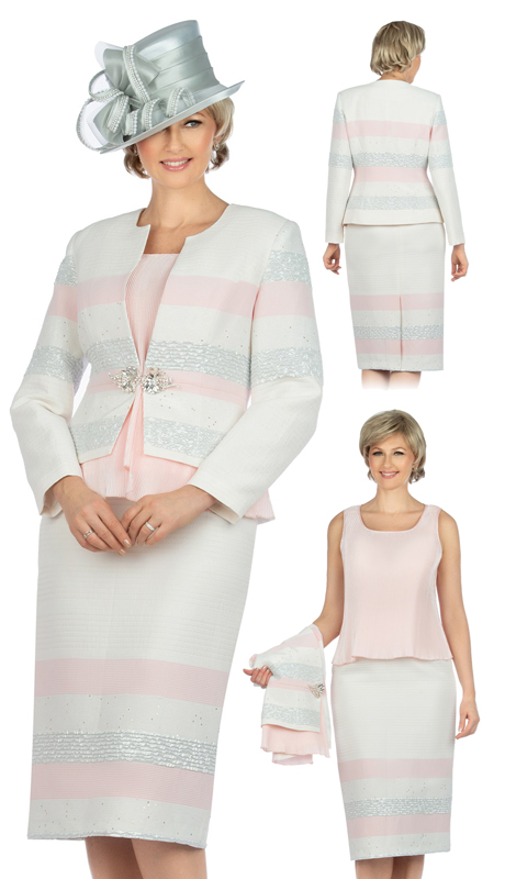 Giovanna G1126-PM ( 3pc Textured Brocade and Crinkle Satin Skirt Suit With Sequins )-Hat