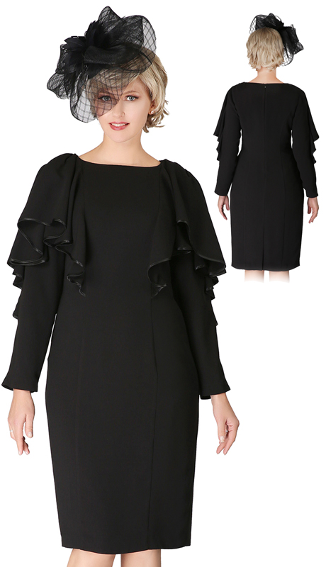 Giovanna D1532-BK ( 1pc Washable Ruffled Shoulder Shift Dress )-Hat