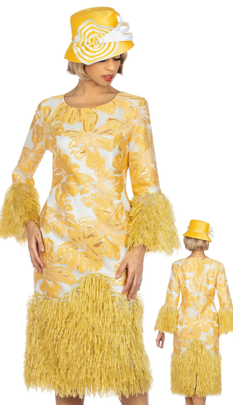 Giovanna D1531-GO ( 1pc  Jacquard Floral Pattern Shift Dress )-Hat