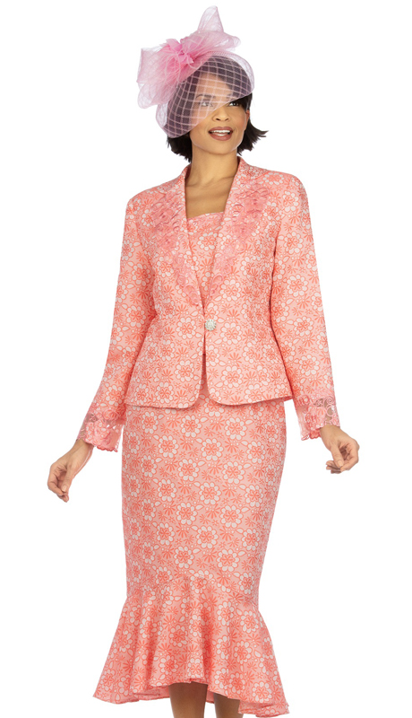 Giovanna G1143-CO ( 	2pc  Brocade Floral Pattern Skirt Suit )-Hat