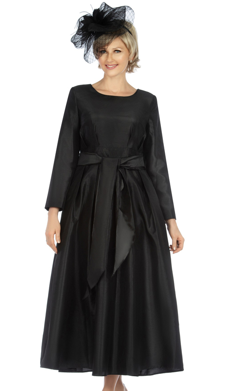 Giovanna D1508-BK ( 	1pc Shantung A-Line Simple Dress With Belt )-Hat