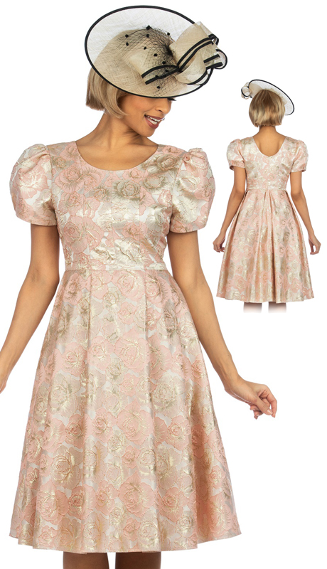Giovanna D1328-PG ( 1pc Metallic Floral Dress With Short Puff Sleeves )-Hat
