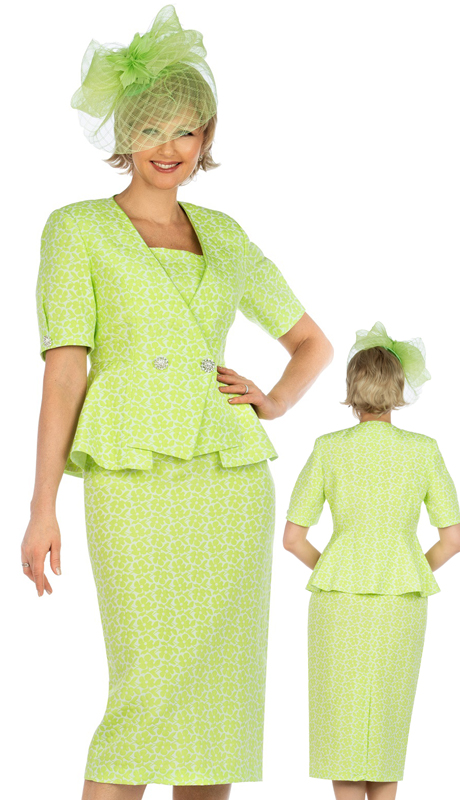 Giovanna 0939-LI ( 2pc  Brocade Short Sleeve Peplum Skirt Suit )-Hat