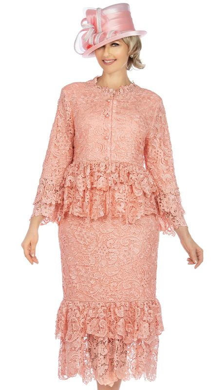 Giovanna 0903 ( 2pc Lace Tiered Skirt Suit )-Hat