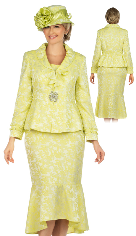 Giovanna 0936-LE ( 2pc Brocade Ruffled Collar Peplum Hi-Lo Skirt Suit )-Hat