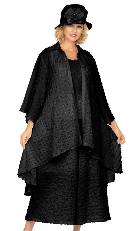 Giovanna 0948-BLK ( 3pc Popcorn Womens Church Suit With Cami And Palazzo Pant ) - Hat
