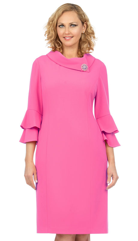 Giovanna D1518-FU ( 1pc PeachSkin Dress With Cowl Neck, 3/4 Ruffle Sleeve And Brooch )