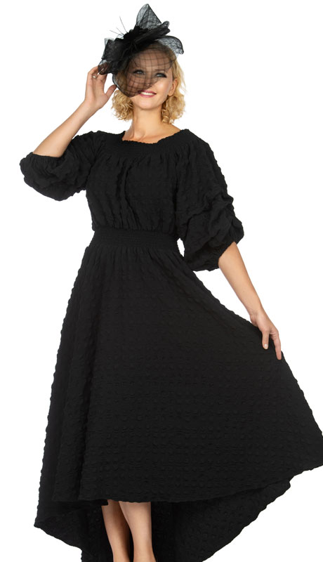 Giovanna 1527-BLK ( 1pc Popcorn Off Shoulder With Lantern Sleeves Dress For Church ) - Hat