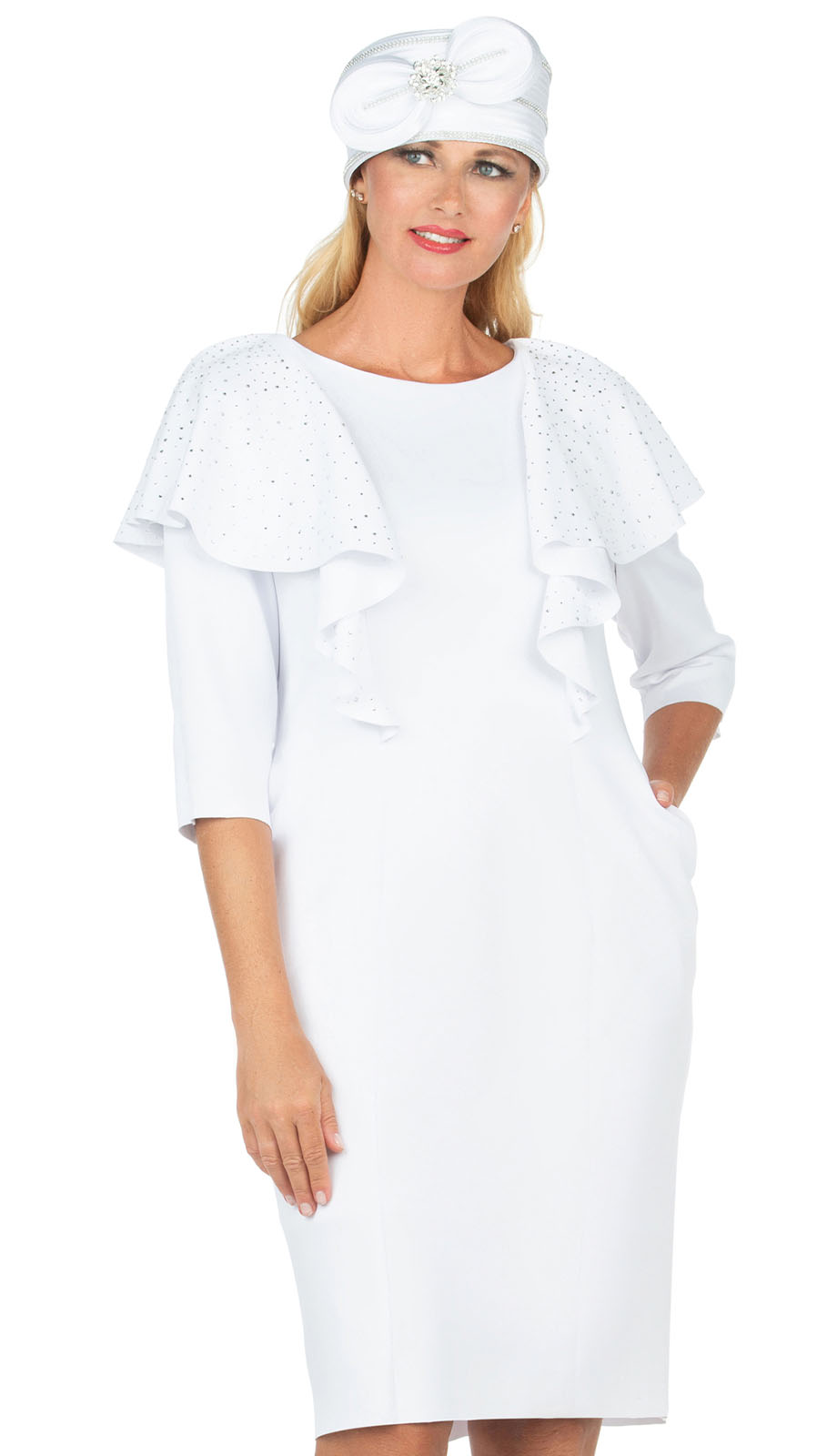 Giovanna D1581WHT ( 1pc Peachskin Womens Church Dress With 3/4 Sleeves