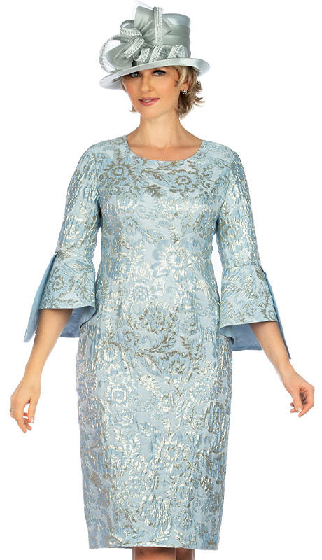 Giovanna D1517-CHM-H ( 1pc Brocade Bell Slit 3/4 Sleeve Shift Dress )-Hat