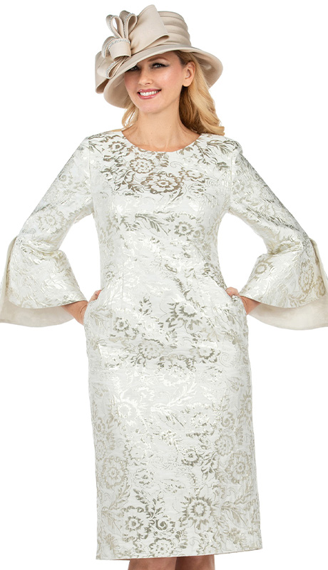 Giovanna D1517-CHM ( 1pc Brocade Bell Slit 3/4 Sleeve Shift Dress )