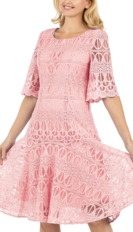 Giovanna D1541-PIN ( 1pc Lace Ladies Church Dress With Elegant Scalloped Sleeves )