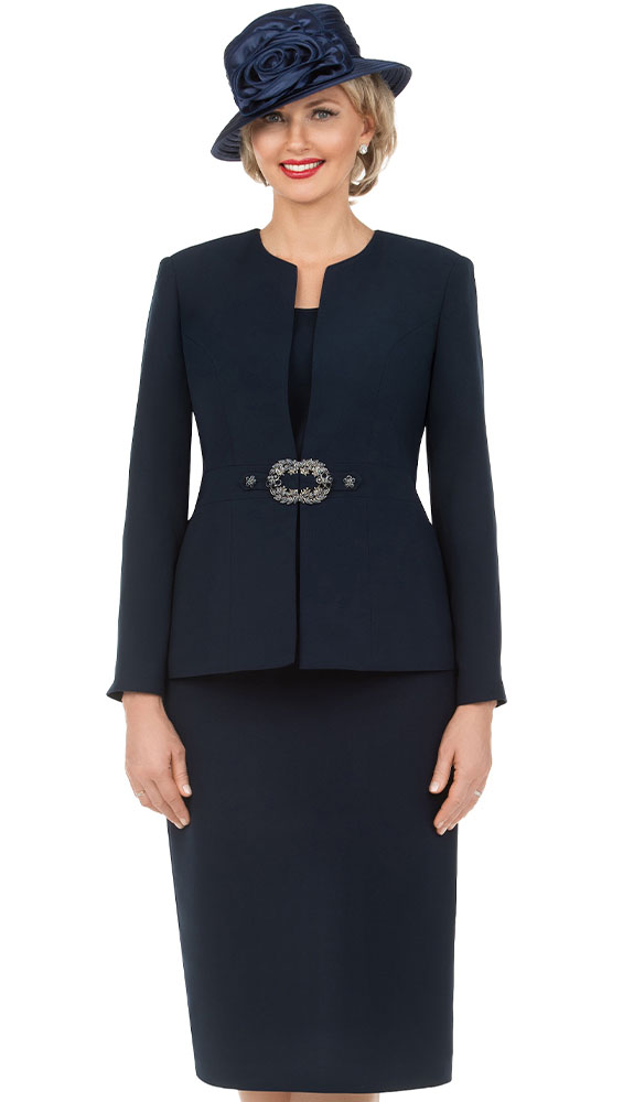 Giovanna 0650-NVY ( 3pc PeachSkin Women Sunday Suit With Rhinestones Details )