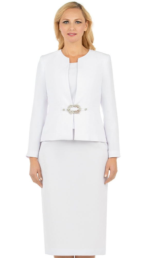Giovanna 0650-WHT ( 3pc PeachSkin Women Sunday Suit With Rhinestones Details )