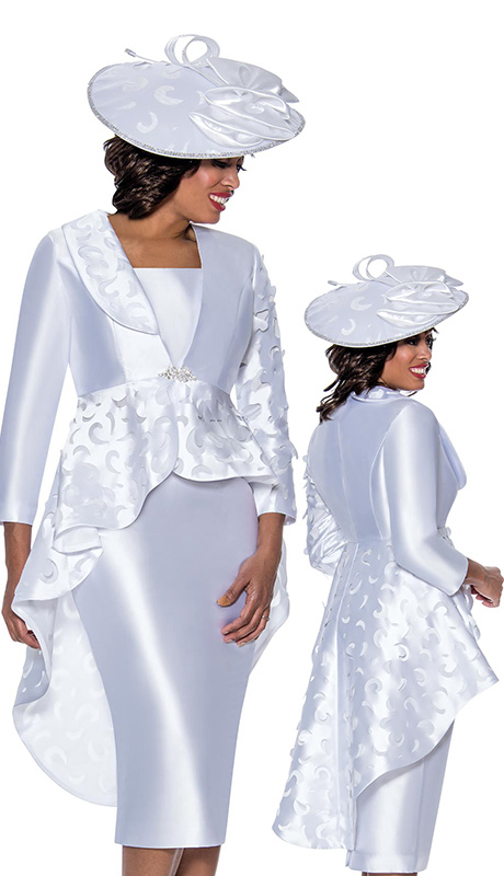 GMI 9003-WH-H ( 3pc Silk Womens Sunday Suit With Ruffled Design )-Hat