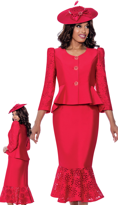 GMI 8162-R ( 2pc Silk Look Womens Church Suit With Flare Skirt And Jeweled Buttons )-Hat