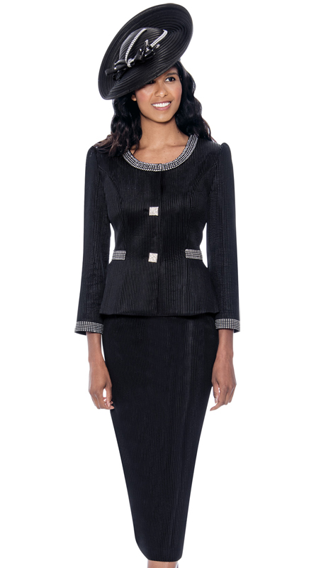 GMI 8212-B ( 2pc Silk Look Womens Church Suit With Round Neck Jacket And Skirt )-Hat