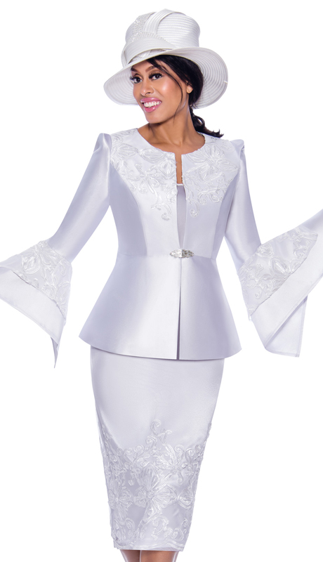 GMI 7983-W ( 3pc Silk Look Womens Sunday Suit With Lace Embellishments On Trim And Sleeves )-Hat