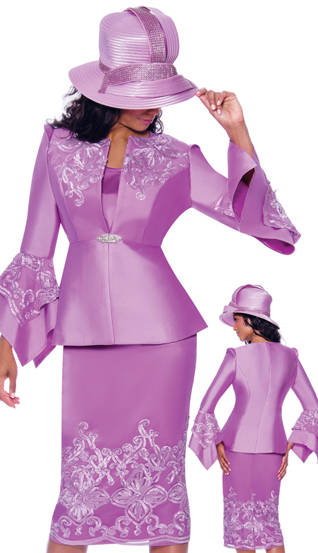 GMI 7983-L ( 3pc Silk Look Womens Sunday Suit With Lace Embellishments On Trim And Sleeves )-Hat