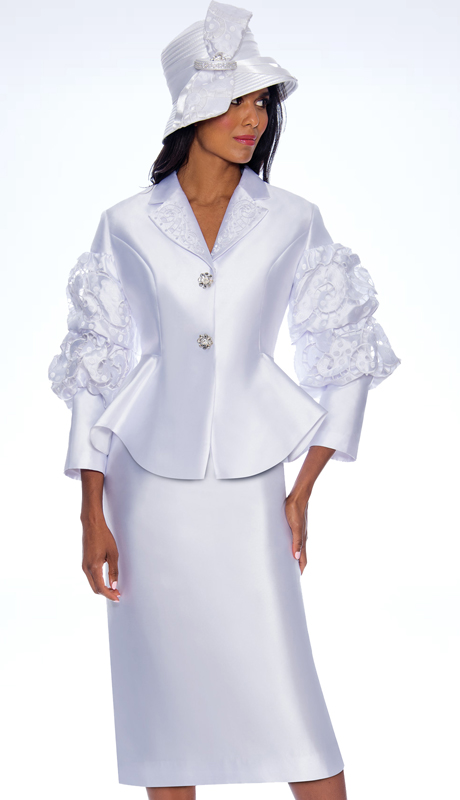 GMI 8382 ( 2pc Silk Look Womens Sunday Suit With Novelty Double Puffed Sleeves And Beautifully Detailed Buttons )-Hat