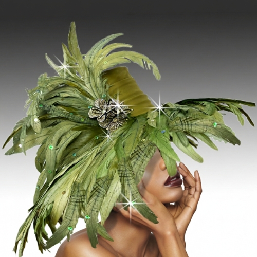 Church Hat 1757B  VOLCANO-Olive( Festive Feather Brim )