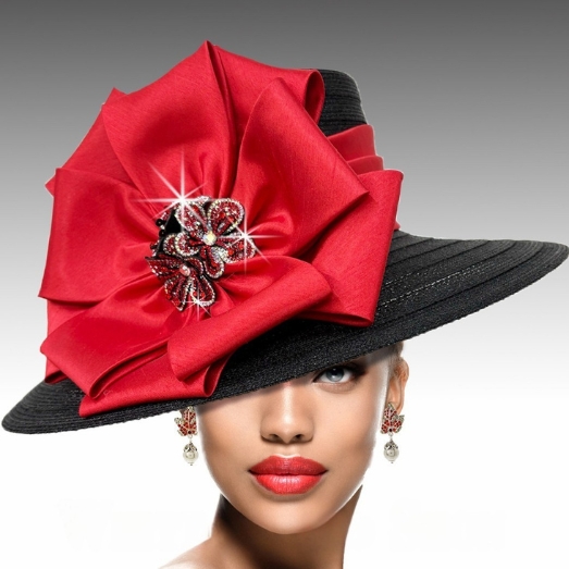 2952 CARMEN-BLK-RED Church Hat ( Tailored Medium Brim )