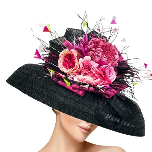 Church Hat 3506 PERGOLA Floral Derby Hat pink -black