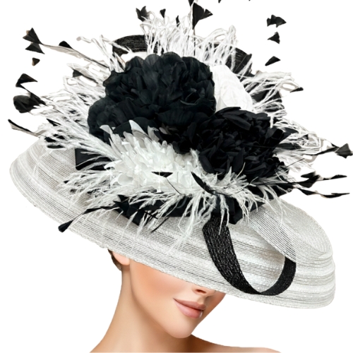 Church Hat 3506 PERGOLA Floral Derby Hat WHITE-BLACK