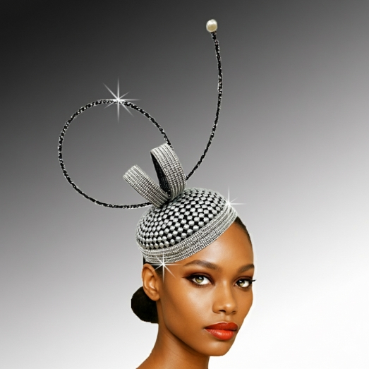 FA3460 LEONARDO-Black-Pearl Church Fascinator
