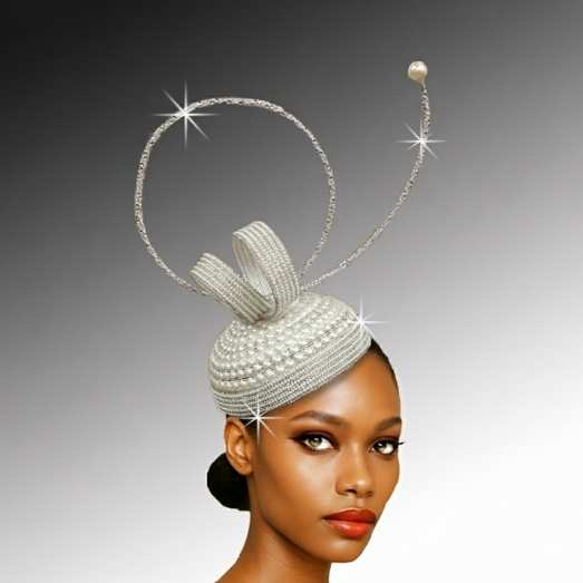 FA3460 LEONARDO-White-pearl Church Fascinator