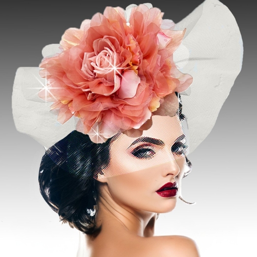 FA3483 POSY-coral- Church Fascinator