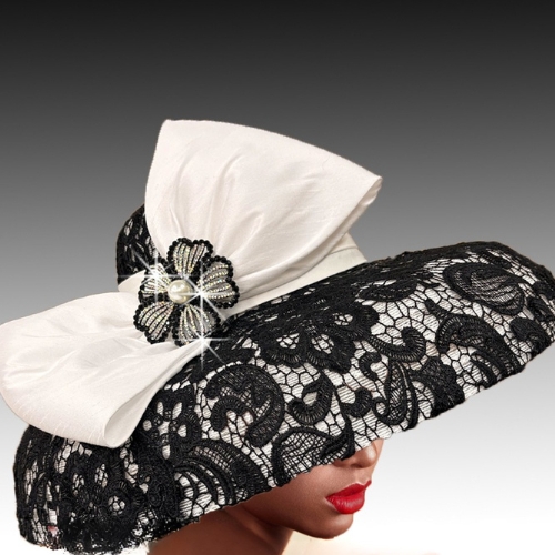 Church Hat 3519 HEPBURN Dome Hat-white-black