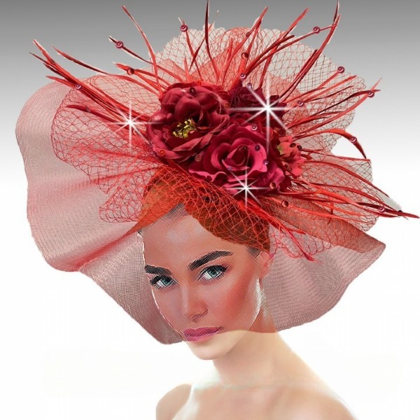 Church Hat FA2311 GEORGIA-RED ( Headband Fascinator With Delicate Fall Flora And Feathers )
