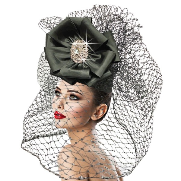 Church Hat 2839 CRUELLA-BLK ( Cruella Veiled Pillbox )