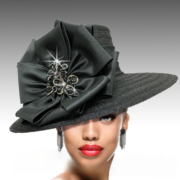 2952 CARMEN-BLK Church Hat ( Tailored Medium Brim )