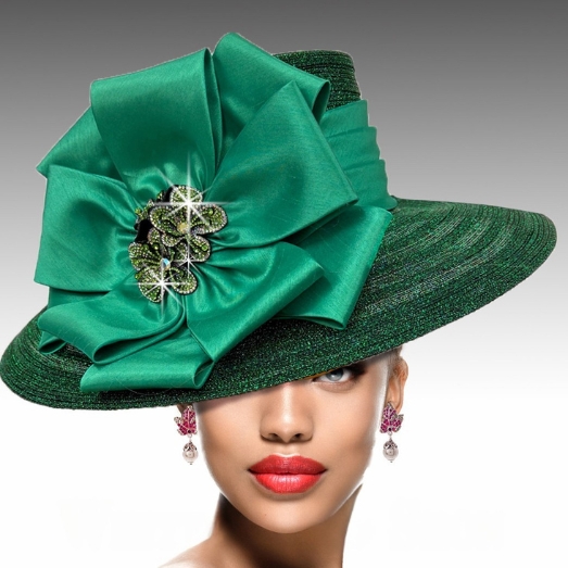 2952 CARMEN-EMERALD Church Hat ( Tailored Medium Brim )