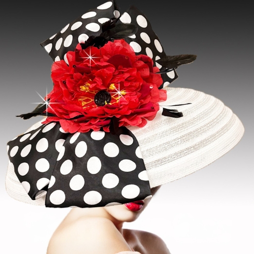 Church Hat 3459-CAROLINE-WHT-BLK-RED